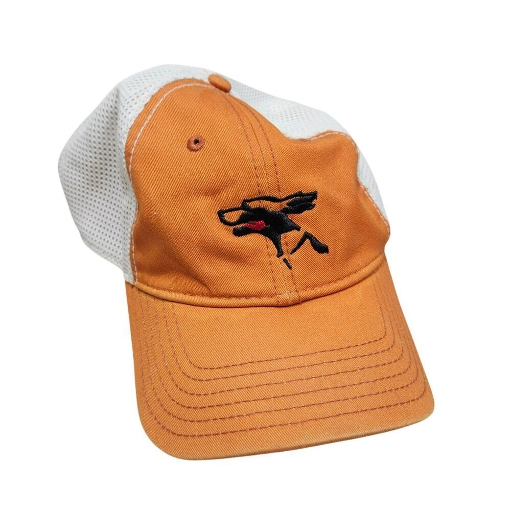 Drop Top Amber Ale Mesh Trucker Hat Adjustable Fit‎ White Orange Dog Embroidery